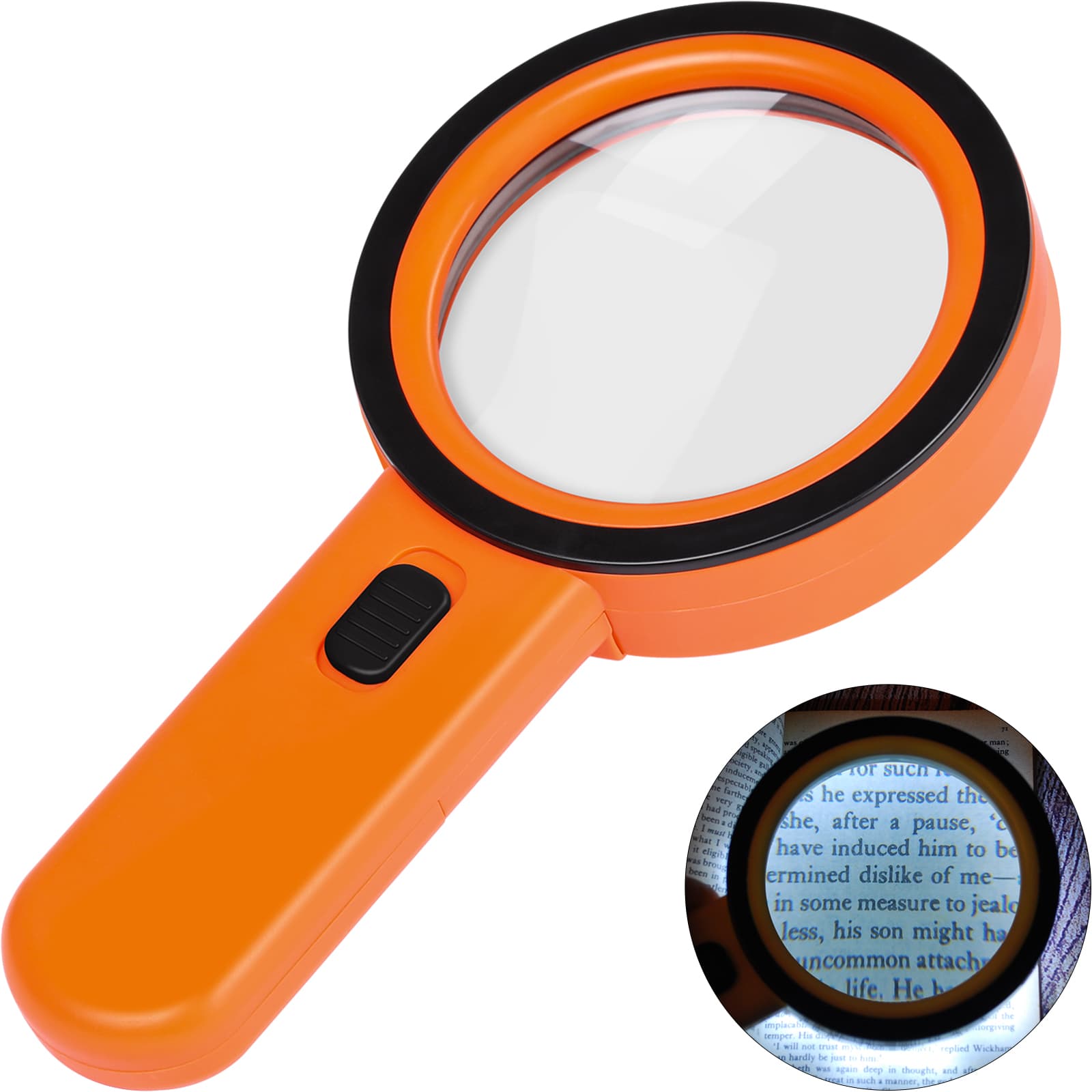 AIXPI Magnifying Glass with Light, 30X Handheld Large Magnifying Glass 12 LED Illuminated Lighted Magnifier for Macular Degeneration Seniors Reading Inspection Coins Jewelry  ORANGE