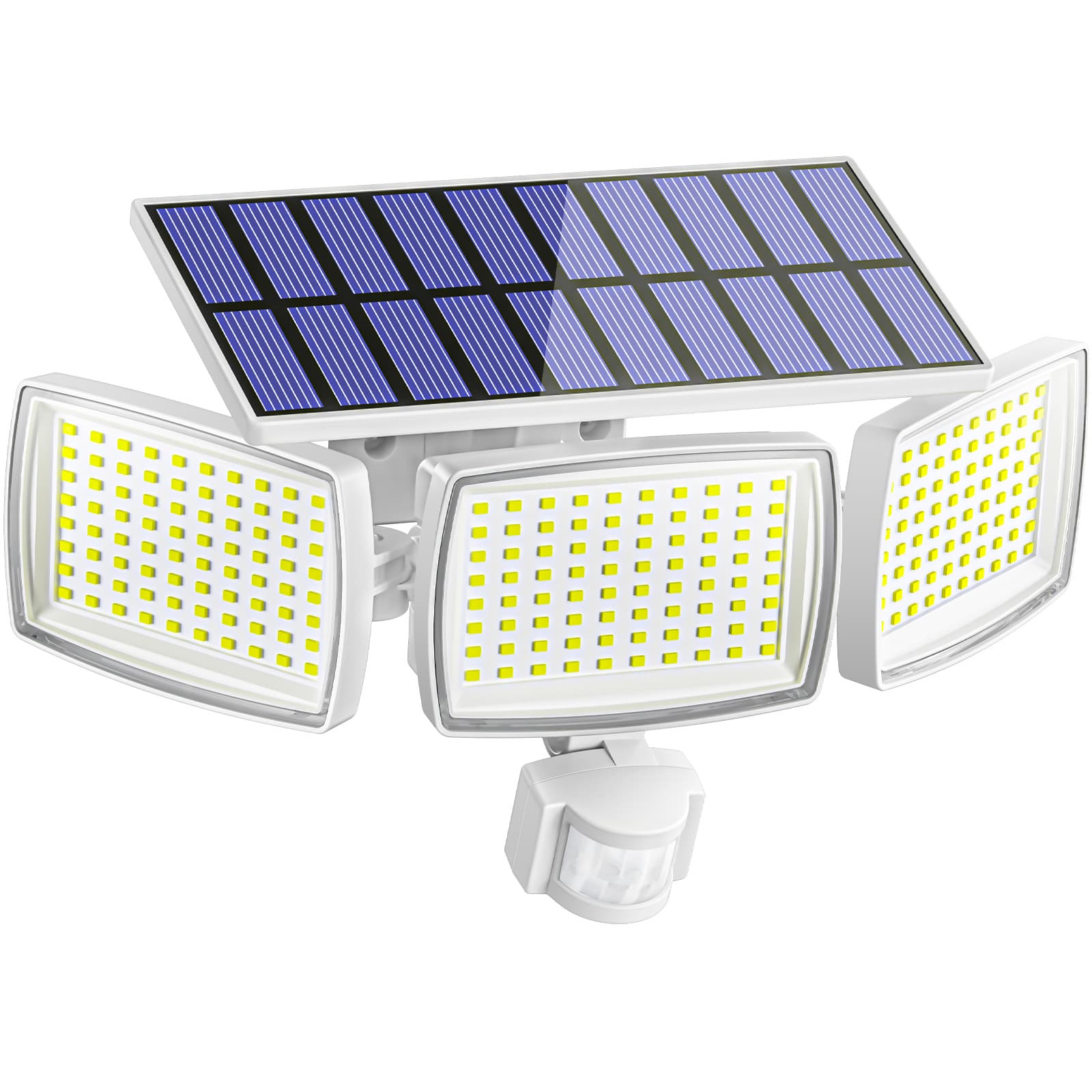 AIXPI JY2318A white LED three heads can rotate outdoor waterproof human sensing courtyard solar wall light single installation