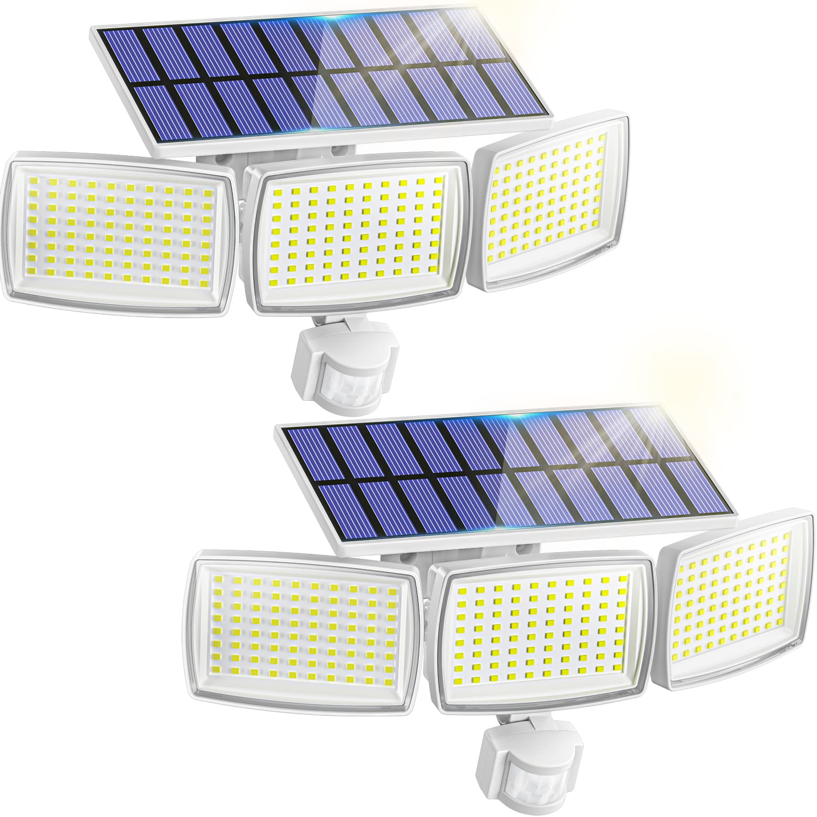 AIXPI JY2318A white LED three heads can rotate outdoor waterproof human sensing courtyard solar wall light Two Packs