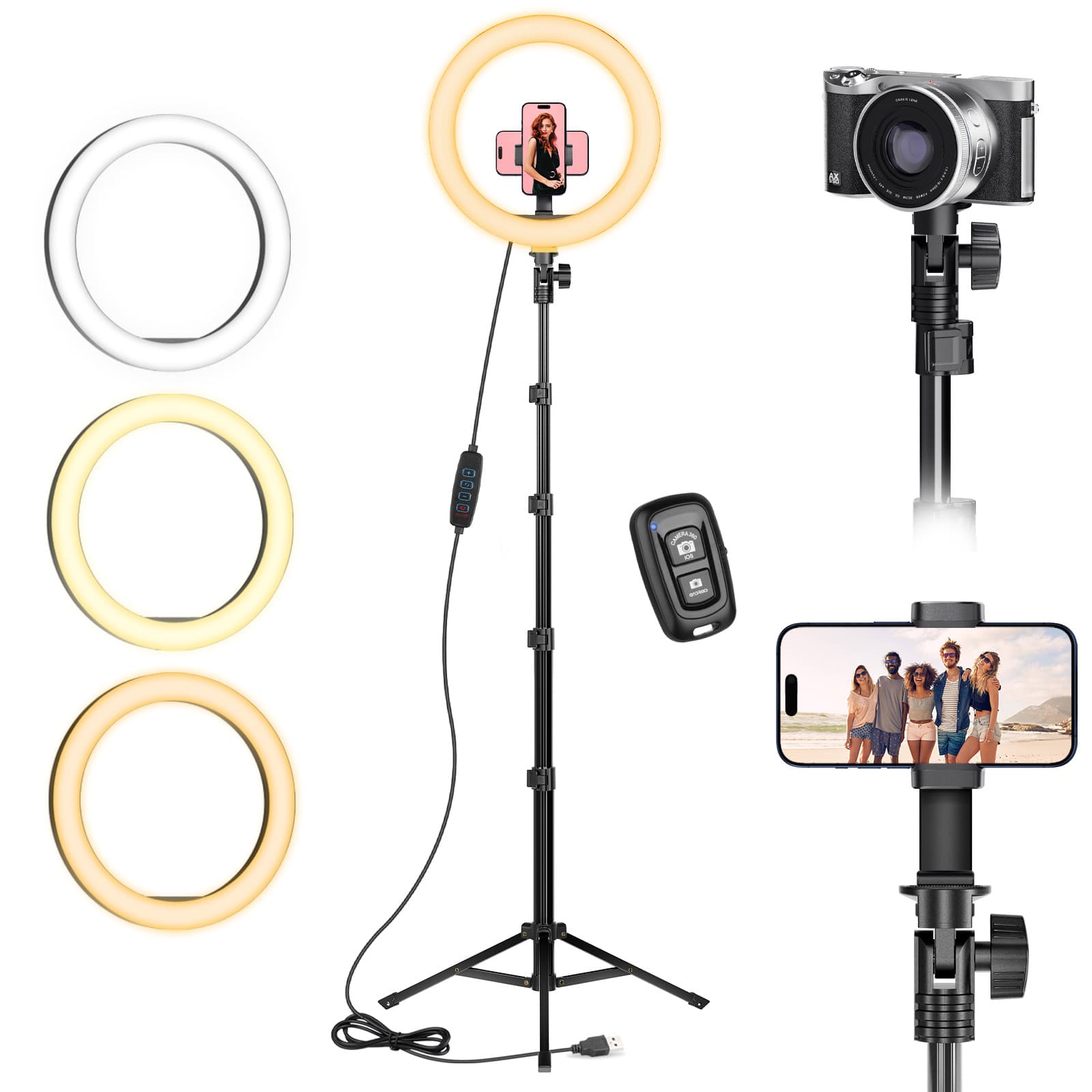 L211 10'inch Selfie Ring Light with Tripod Stand, Stepless Dimmable/Speed LED Ring Light AIXPI
