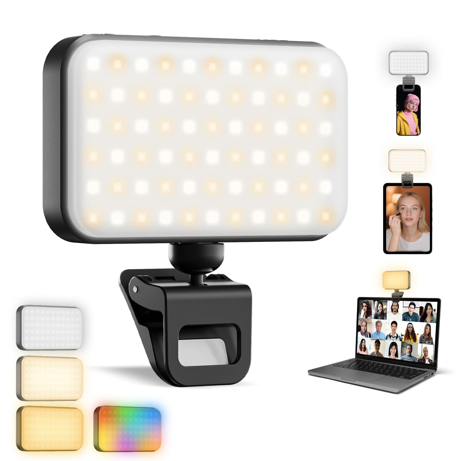 LED Fill Light Compatible with Magsafe, iPhone, Android, iPad, Laptop, for Selfies/Photography/TikTok/Zoom Calls/Video Conference F6 RGB