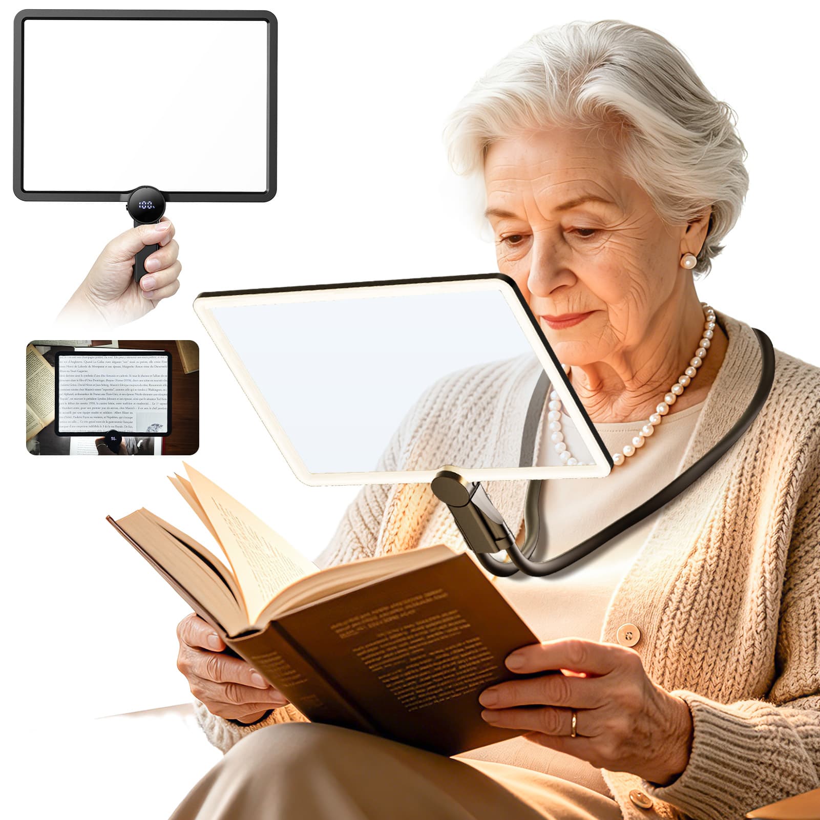 AIXPI 8039-9R  Large 10X Rechargeable Magnifying Glass for Reading with Light Hands Free Magnifying Glass Neck Wear Magnifier with 93 Led Lights Full Book Page Magnifier for Seniors Low Vision Elderly